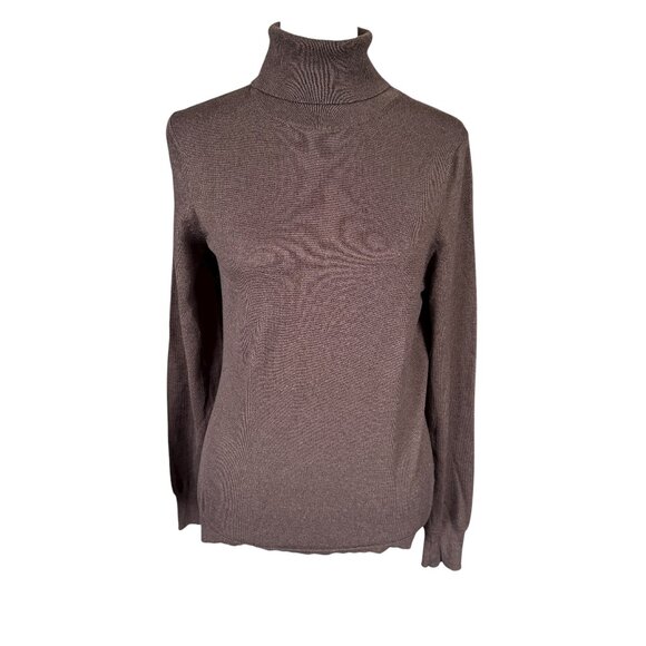 Banana Republic chocolate brown long sleeve turtleneck silk sweater size small - Picture 1 of 8